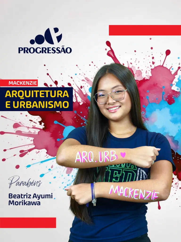 Beatriz Ayumi Morikawa aprovada em Arquitetura e Urbanismo no Mackenzie.